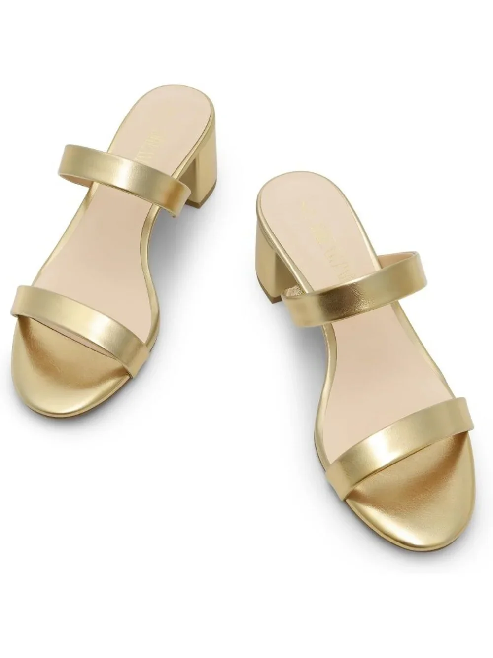 Women's Gold Faux Leather Summer Comfort Open Toe Slip On Chunky Low Heel Pumps_6